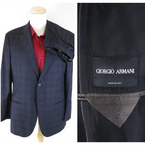 Giorgio Armani Black Plaid Wool Cashmere Suit 44